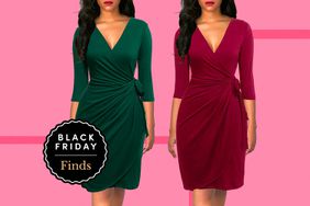 Berydress Women's Classic 3/4 Sleeve V Neck Sheath Wrap Dress Black Friday Tout