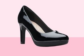 most comfortable heels: Clarks Ambyr Joy Black Patent Heel