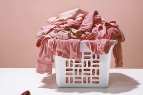 Basket of laundry dyed pink