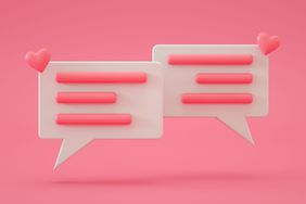 Speech Bubble with Hearts on Pink Background