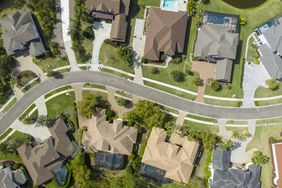 Suburban homes photo aerial view