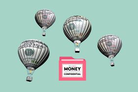 floating hot air balloons that look like dollar bills