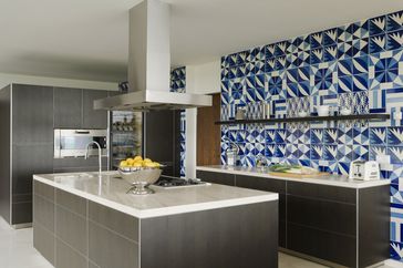 Renter-Friendly hacks, colorful patterned backsplash in modern kitchen