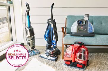 Four of the best carpet cleaners in a living room with the Real Simple Selects badge.