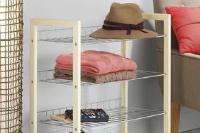  Whitmor 4 Tier Storage Organizer-Natural Wood and Chrome Closet Shelf